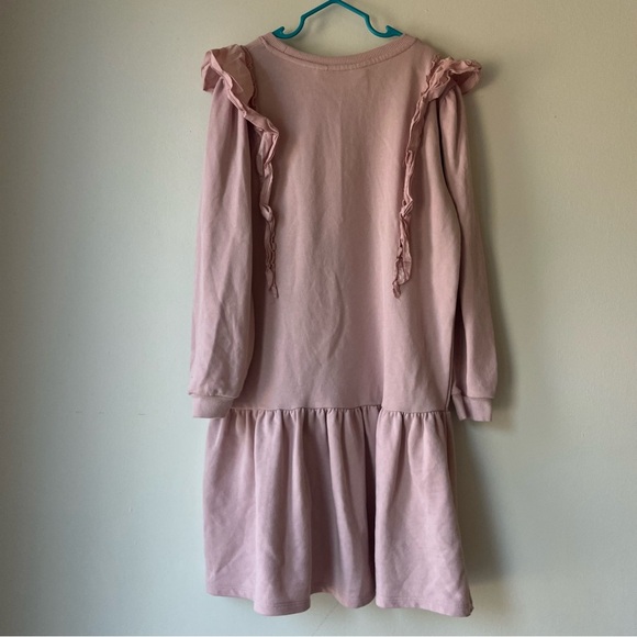 H&M Girls Ruffle Sweatshirt Dress Pink Long Sleeve Drop Waist Size 8-10Y - Picture 7 of 8
